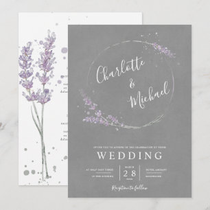 Convite Casamento com lavanda de água e cinza