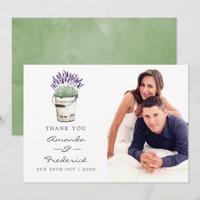 Convite Casamento com Lavanda de Aquarela Obrigado (Frente/Verso)