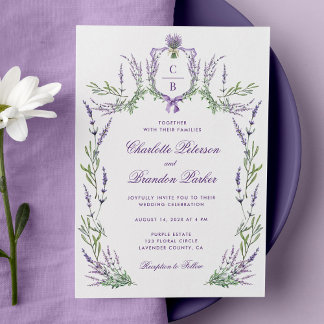 Convite Casamento com Lavanda de Púrpura de Aquarela