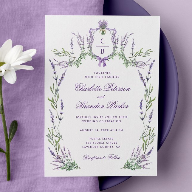 Convite Casamento com Lavanda de Púrpura de Aquarela (Criador carregado)