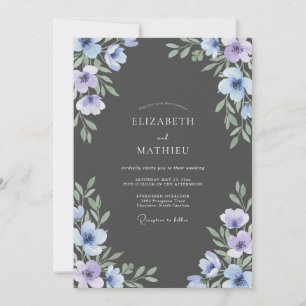 Convite Casamento com Lavanda e Flor Silvestre em Carvão
