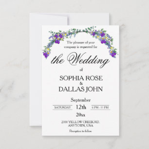 Convite Casamento com Lavanda elegante violetas aquáticas