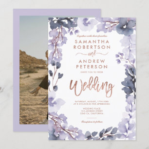 Convite Casamento com lavanda empoeirado de cor aquosa flo