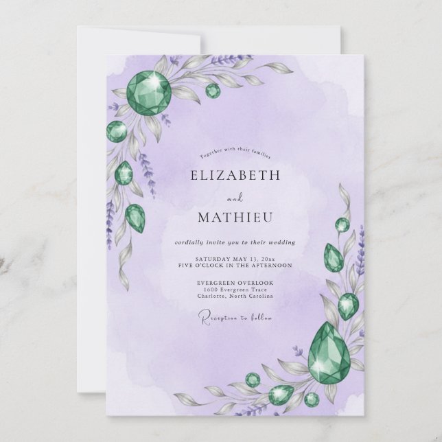 Convite Casamento com Lavanda Esmeralda Jóia Eucalipto (Frente)