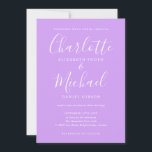 Convite Casamento com Lavanda Lilac Chic de Script de Assi<br><div class="desc">Apresentando nomes de estilo de assinatura,  este elegante convite de casamento pode ser personalizado com suas informações em letras quentes em um fundo de orquídea lilás lavanda. Você pode personalizar a cor de fundo para corresponder ao seu tema de casamento. Projetado por Thisnotme©</div>