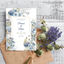 Convite Casamento com Lavanda Romântica Blue Floral Waterc