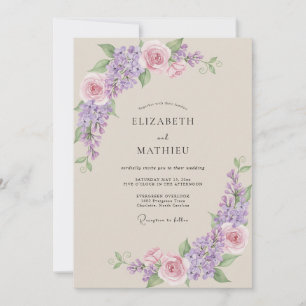 Convite Casamento com Lavanda Rosa Pálido Wisteria