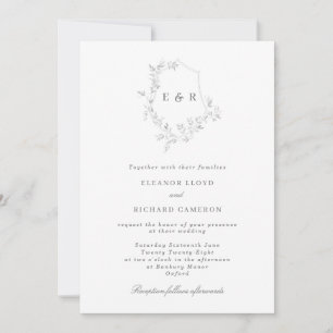 Convite Casamento com Leaf Crest Monograma de Cinzas Cláss