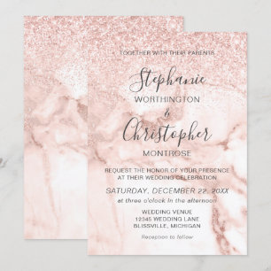 Convite Casamento com Lente Dourada do Elegante Marble Ros