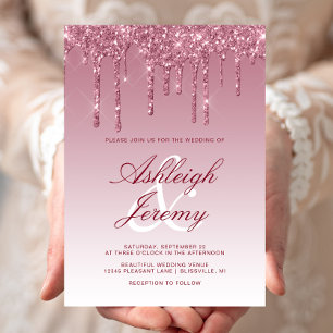 Convite Casamento com Letra Brilhante Burgundy Elegante