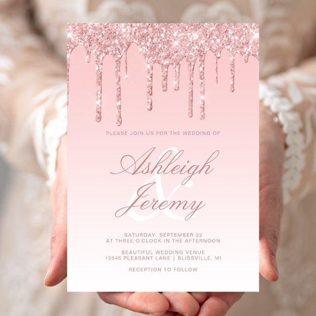 Convite Casamento com Letra Brilhante Cor-de-Rosa Elegante (Criador carregado)