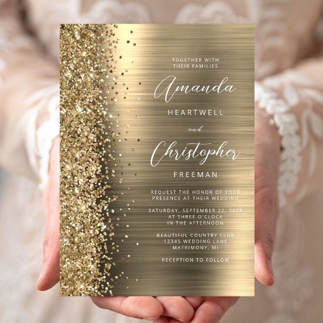 Convite Casamento com Letra Brilhante em Metal Dourado (Criador carregado)