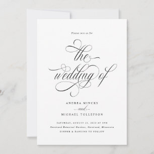 Convite Casamento com Letra de Caligrafia de Luxo Elegante