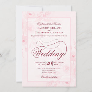 Convite Casamento com Letra de Cursiva Floral Boho Cor-de-
