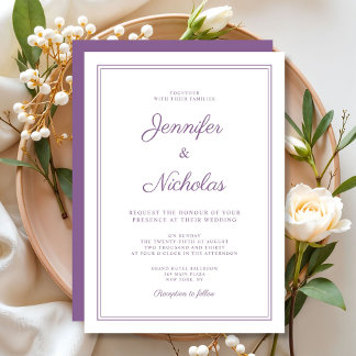Convite Casamento com Letra de Lilás Roxo Moderna e Elegan