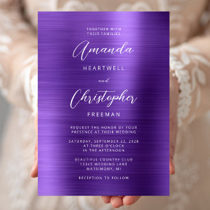 Convite Casamento com Letra de Metal Escovado Roxo