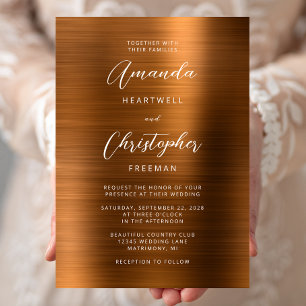 Convite Casamento com Letra de Metal Esfregado em Cobre