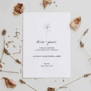 Convite Casamento com letra de rosa desenhada à mão ilus