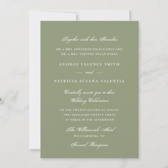 Convite Casamento com Letra Elegante em Verde Musgo (Frente)