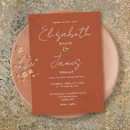 Convite Casamento com Letra Elegante Minimalista Terracota