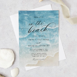 Convite Casamento com Letra Elegante na Praia em Aquarela