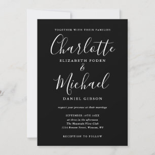 Convite Casamento com Letra Elegante Preto e Branco