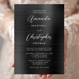 Convite Casamento com Letra em Metal Escovado Preto