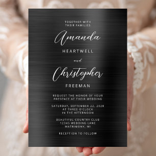 Convite Casamento com Letra em Metal Escovado Preto