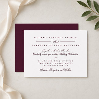 Convite Casamento com Letra Formal Borgonha