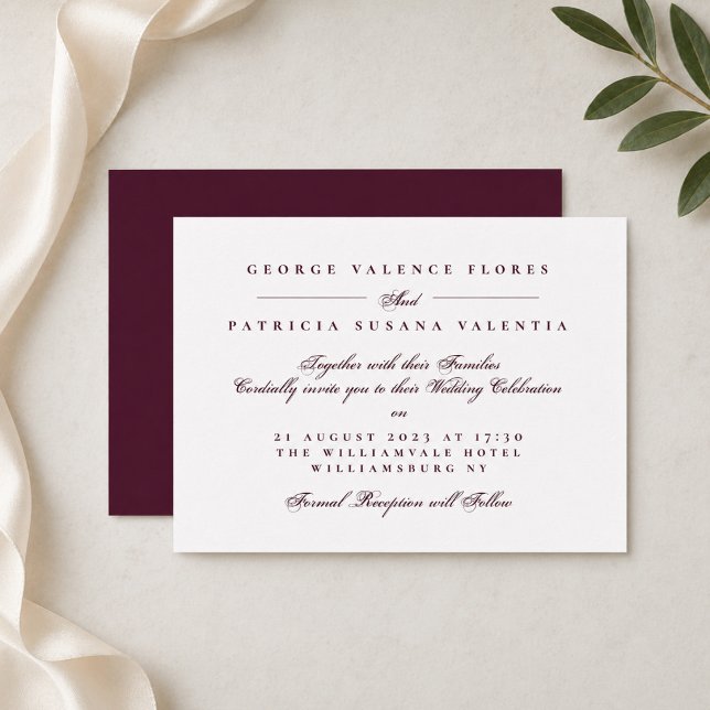 Convite Casamento com Letra Formal Borgonha (Criador carregado)