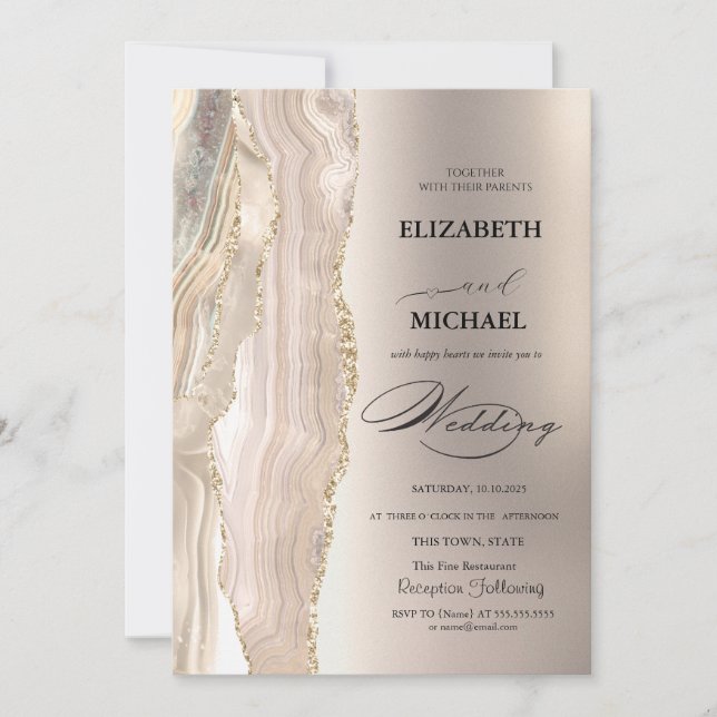 Convite Casamento com Letra Glitter Pérola Elegante  (Frente)