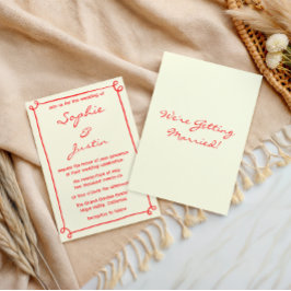 Convite Casamento com Letra Manuscrita Vermelha Minimalist