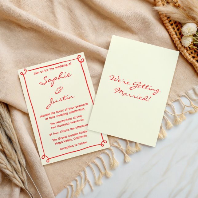 Convite Casamento com Letra Manuscrita Vermelha Minimalist (Criador carregado)