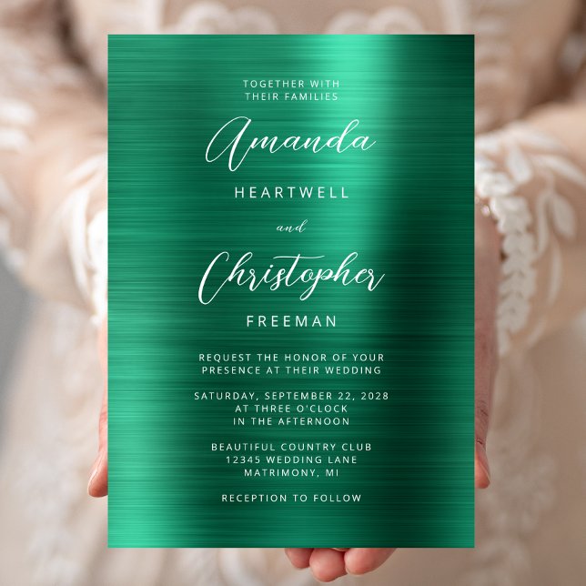Convite Casamento com Letra Metalizada Esmeralda Verde (Criador carregado)