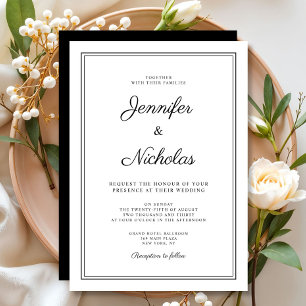 Convite Casamento com Letra Moderna e Elegante em Preto e