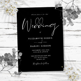 Convite Casamento com Letra Moderna Elegante Preto e Branc