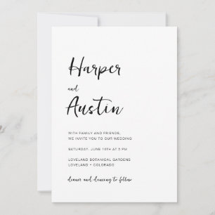 Convite Casamento com Letra Moderna Minimalista Branca