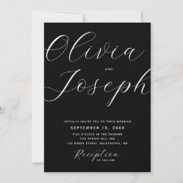Convite Casamento com Letra Moderna Preta com Foto e Códig