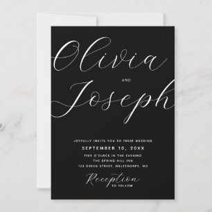 Convite Casamento com Letra Moderna Preta com Foto e Códig