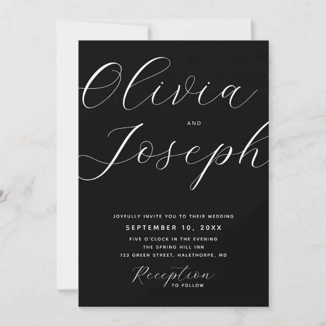 Convite Casamento com Letra Moderna Preta com Foto e Códig (Frente)