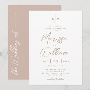 Convite Casamento com Letra Moderna Rosa e Branco Elegante