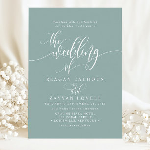 Convite Casamento com Letra Moderna Simples em Azul Turque