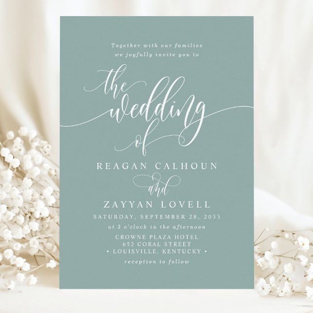 Convite Casamento com Letra Moderna Simples em Azul Turque (Criador carregado)