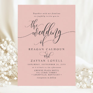 Convite Casamento com Letra Moderna Simples em Coral Macio