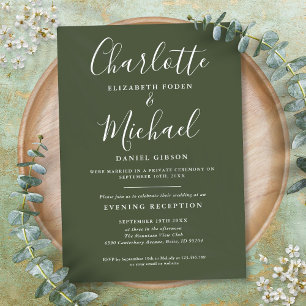 Convite Casamento com Letra Olive Green Apenas Recepção