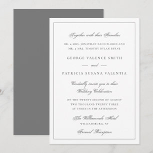 Convite Casamento com Letra Script de Borda Cinza Elegante