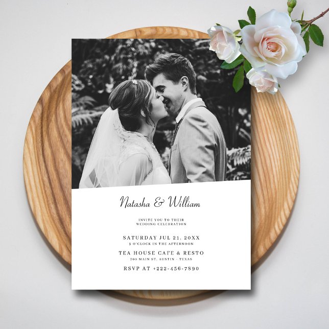 Convite Casamento com Letra Script Preto e Branco (Modern Love, Geometric Style: Personalized Wedding Invitation)