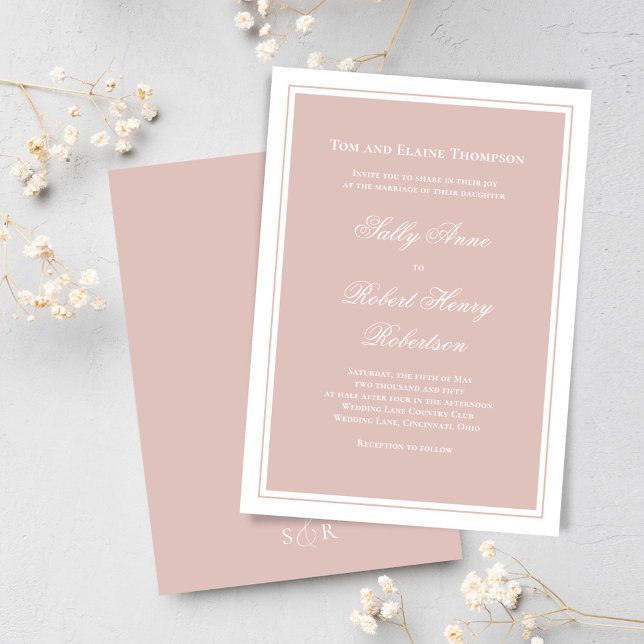 Convite Casamento com Letra Simples Rosa Elegante (Blush pink wedding invitations template. )