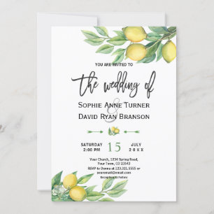 Convite Casamento com Letra Tropical de Lemon Watercolor