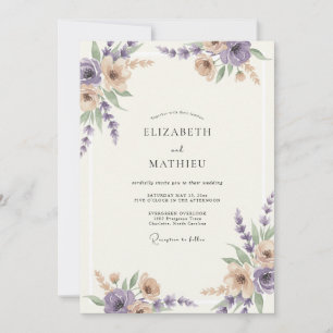 Convite Casamento com Lilás, Champanhe e Ramalhete de Euca